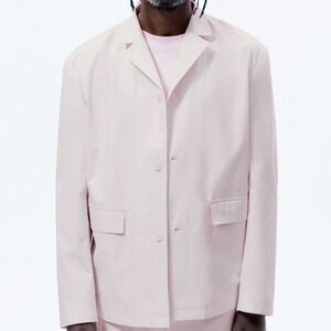 Zara Suit Jacket Blazer 40 Mens Light Pink Relaxed Fit Poplin Special Occasion
